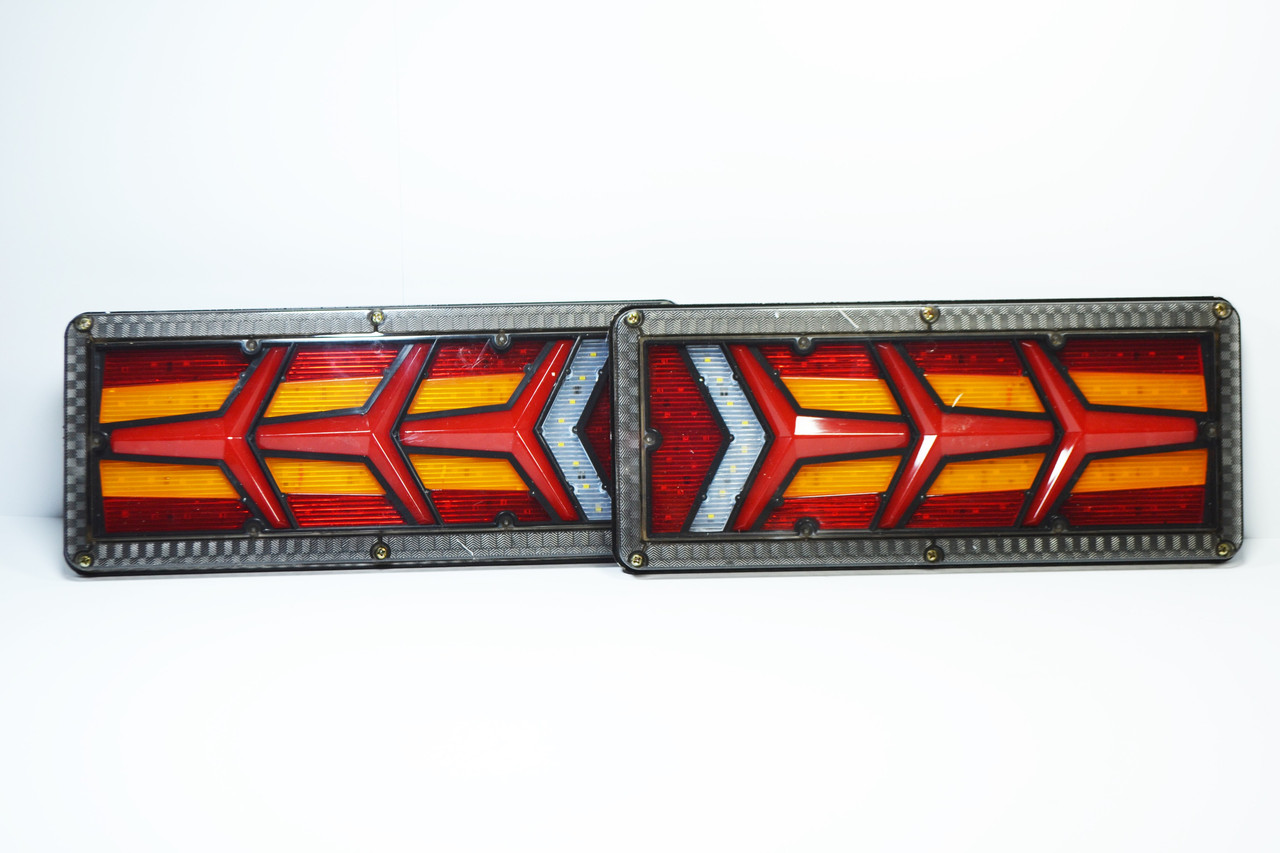 Ліхтар LED задній до Автомобільної техніки, вантажівок 33х13см (Біжить поворотник) Hurakan 24V, фото 1