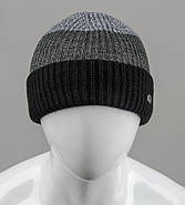 Безшовна чоловіча шапка з відворотом (С2003), Чорний+Сірий, фото 3