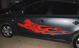 Вінілові наклейки на авто " Вогняний тигр " 40х160 см