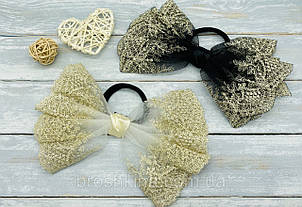 Гумки для волосся Бант оптом 18 см мереживо 6 шт/уп.