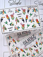 Слайдер-дизайн SLIDIZ водная наклейка для ногтей на любой фон, тропики, фламинго, попугаи