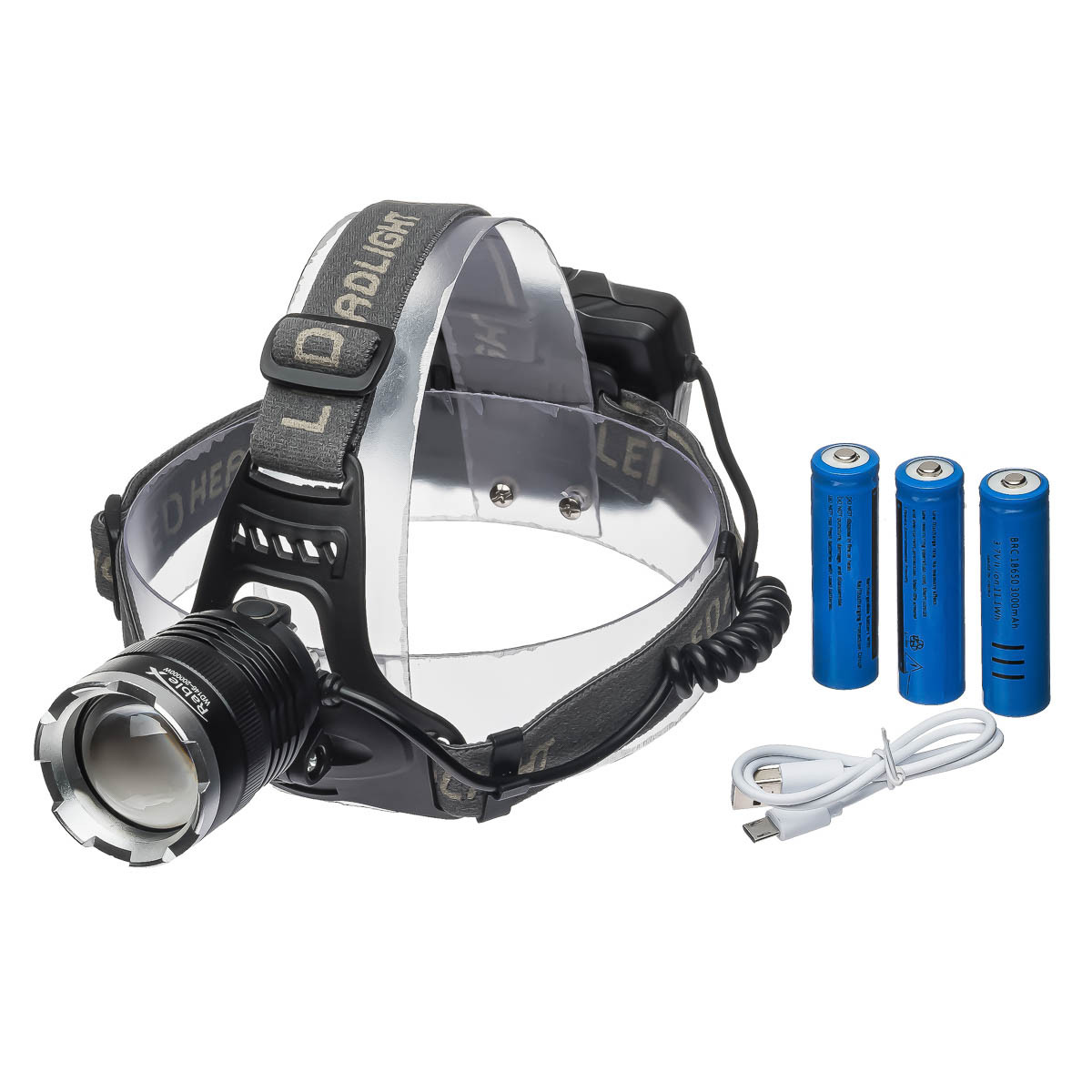 Ліхтар налобний WD146 3*18650/ ЗУ microUSB /P50 LED/ Zoom/ Кріплення на голову