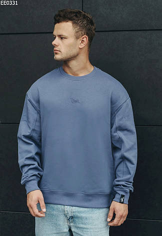 Свитшот однотонный мужской оверсайз Staff blue logo oversize синий EE0331, фото 2