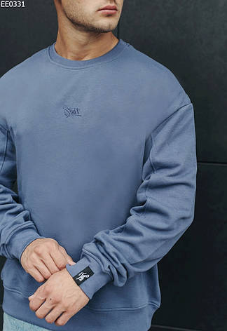 Свитшот однотонный мужской оверсайз Staff blue logo oversize синий EE0331, фото 2