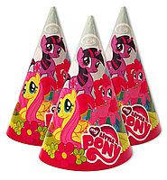 Колпачки праздничные детские Маленькие Пони, бумажные колпаки на голову набор 10 шт