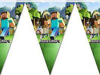Гирлянда треугольная Майнкрафт из бумажных флажков, вымпел праздничный 2 м для мальчиков