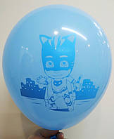 Куля повітряна латексна блакитна пастель з малюнком Кетбой Коннор Герої в масках 12" 30 см 1 шт