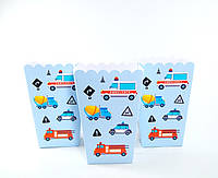 Коробочки паперові для попкорну Транспорт, стаканчики дитячі для солодощів комплект 5 штук