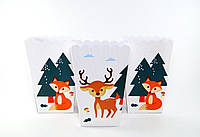 Коробочки бумажные для попкорна Лесные зверята, детские стаканчики для сладостей комплект 5 шт