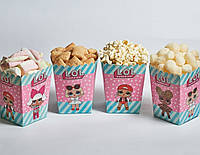 Коробочки бумажные для попкорна Куклы Лол, стаканчики для сладостей комплект 5 штук