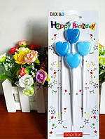 Свечи для торта голубые сердечки, набор праздничных свечей 14,5 см
