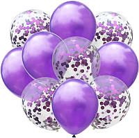 Набор шаров с конфетти Фиолетовый металлик 10 шт Gemar