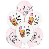 Воздушные шары Baby Girl мишка на белом и розовом Бельгия 12" 30 см BelBal 2 шт