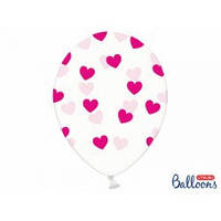 Воздушный шар прозрачный с малиновыми сердечками 12" 30 см Party Deco поштучно