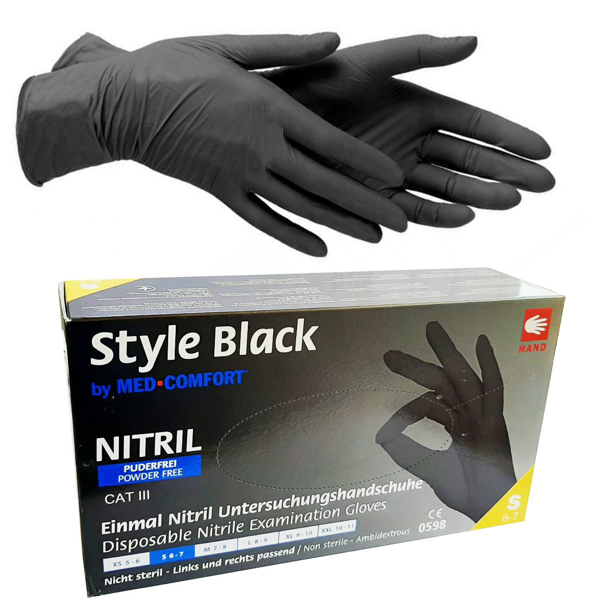 Нітрилові рукавички без пудри AMPri Style Black розмір S 100 шт/уп чорні
