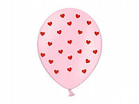 Воздушный шар розовый с красными сердечками маленькими 12" 30 см Belbal (Бельгия) ( 1 шт )