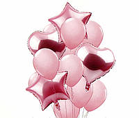 Набор воздушных и фольгированных шаров Розовый микс 14 шт.