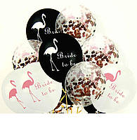 Набор воздушных шаров фламинго, шарики латексные с конфетти розовое золото 10 шт.