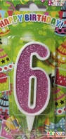 Свеча для торта цифра 6 розовая
