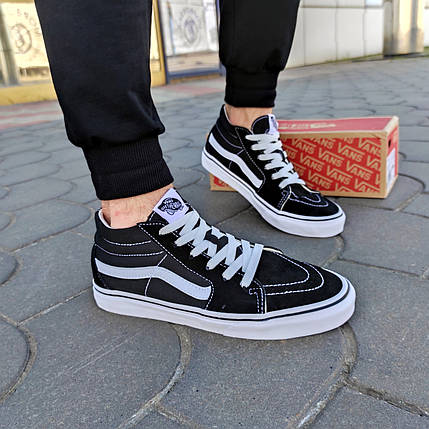 VANS Old Skool HIGH Black / White Кеди Ванс високі Олд Скул унісекс текстиль чорні з білим, фото 1