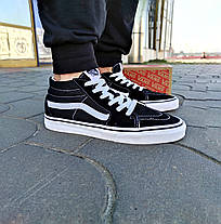 Чоловічі кеди кросівки чорні Vans з білою підошвою, фото 5