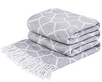 Плед хлопковый Love You Паутинка светло-серый 140x200 см мягкий теплый для дома и отдыха (4088)