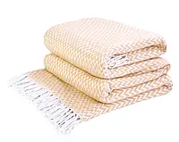 Плед хлопковый Love You Зигзаг бело бежевый 140x200 см мягкий тёплый для дома и отдыха (4102)