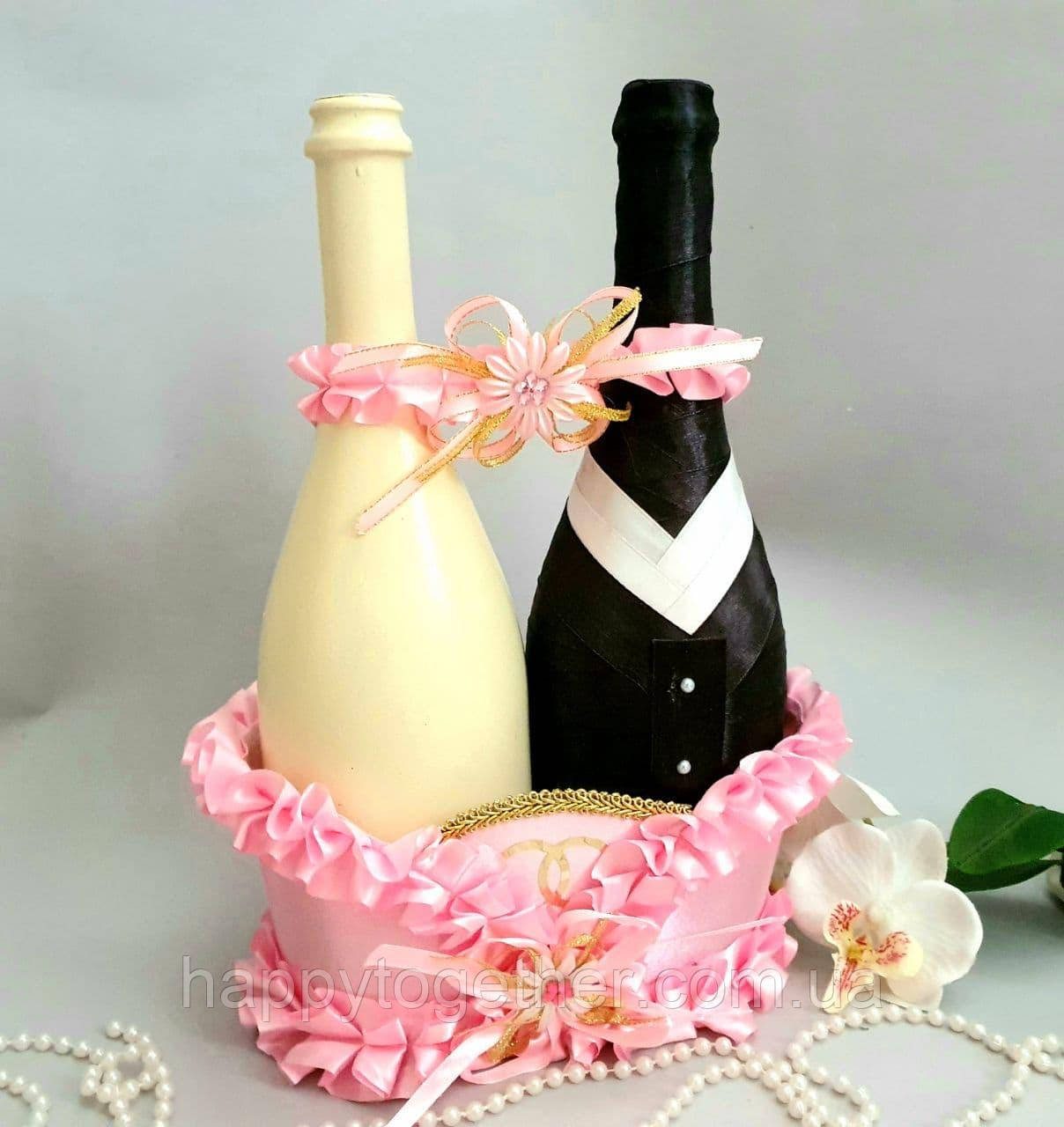 Свадебная корзинка для шампанского розовая - фото 1 - id-p462182002