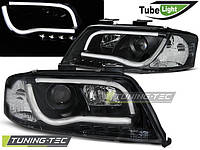 Передние фары Audi A6 C5 (1997-2001) дорестайл TUBE LIGHT чёрные (ЦЕНА ЗА ПАРУ)