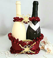Весільний кошик для шампанського бордовий