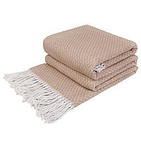 Плед хлопковый Love You Gala бежевый 140x200 см мягкий тёплый для дома и отдыха (4427)