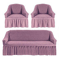 Комплект чохлів для м'яких меблів (диван + 2 крісла) Love You Ліловий 29 (181108)