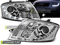 Передние фары Audi TT 8N (1998-2006) хром с диодной строкой (ЦЕНА ЗА ПАРУ)