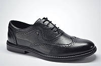 Мужские модные кожаные туфли броги черные L-Style 1260