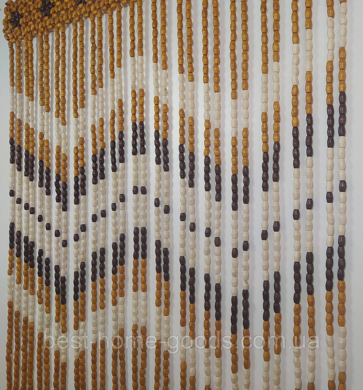 Стильна штора з дерев’яних намистин | Ромашка світла | 30 підвісок | 100×200 см | дерев’яний декор, фото 1