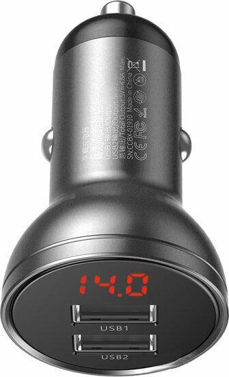Автомобільний зарядний пристрій Baseus Digital Display Dual USB 4.8 A 24 W grey (CCBX-0G)
