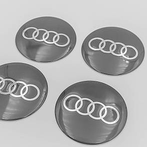 Наклейки на ковпачки заглушки в диски AUDI (Ауді) 56 мм Темно Сірі 4 шт, фото 3