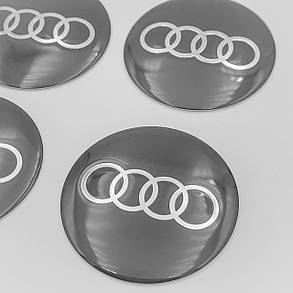Наклейки на ковпачки заглушки в диски AUDI (Ауді) 56 мм Темно Сірі 4 шт, фото 4