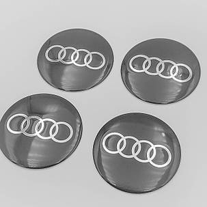 Наклейки на ковпачки заглушки в диски AUDI (Ауді) 56 мм Темно Сірі 4 шт, фото 1