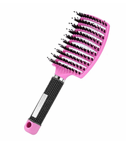 Широкая плоская щётка массажная расческа для волос большая со щетиной массажка для длинных волос розовый