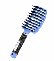 Широкая плоская щётка массажная расческа для волос большая со щетиной массажка для длинных волос голубой