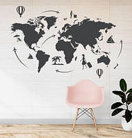 Наклейка на стіну Карта світу мандрівника (карта світу з повітряними кулями) глянець, 2400х1350 мм