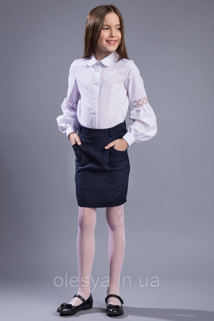 Блузка школьная c кружевом на рукавах Daisy тм Brilliant Размеры 122 - 134 топ продаж - фото 2 - id-p1023959639