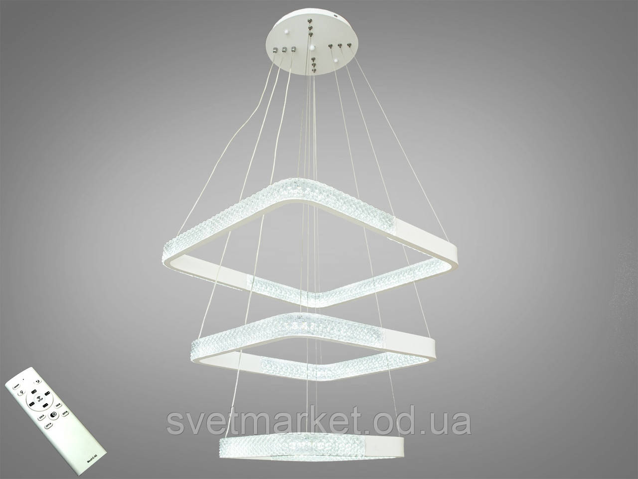 Сучасна світлодіодна люстра з димером 2630-300-400-500square WH dimmer