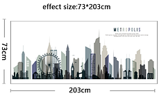 Наклейка на стіну, двері, вітрини "місто, будинки METROPOLIS" 203см*73см (2листа 60*90см), фото 2