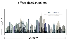 Наклейка на стіну, двері, вітрини "місто, дому METROPOLIS" 203 см*73 см (2листа 60*90см), фото 2