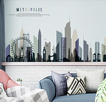 Наклейка на стіну, двері, вітрини "місто, будинки METROPOLIS" 203см*73см (2листа 60*90см), фото 3