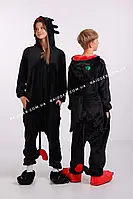 Кигуруми черный дракон чорний Пижама Беззубик Костюм дракона женский мужской