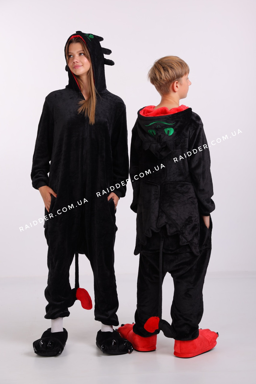 Кигуруми черный дракон чорний Пижама Беззубик Костюм дракона женский мужской - фото 1 - id-p1307926447