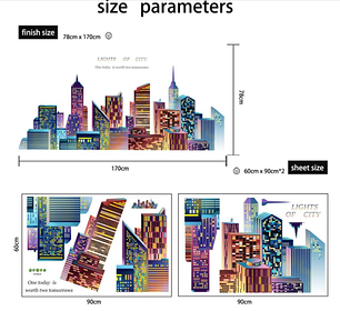Уцінка! Наклейка на стіну, двері, вітрини "місто, будинки LIGHTS OF CITY" 170 см*78 см (2листа 60*90см), фото 2